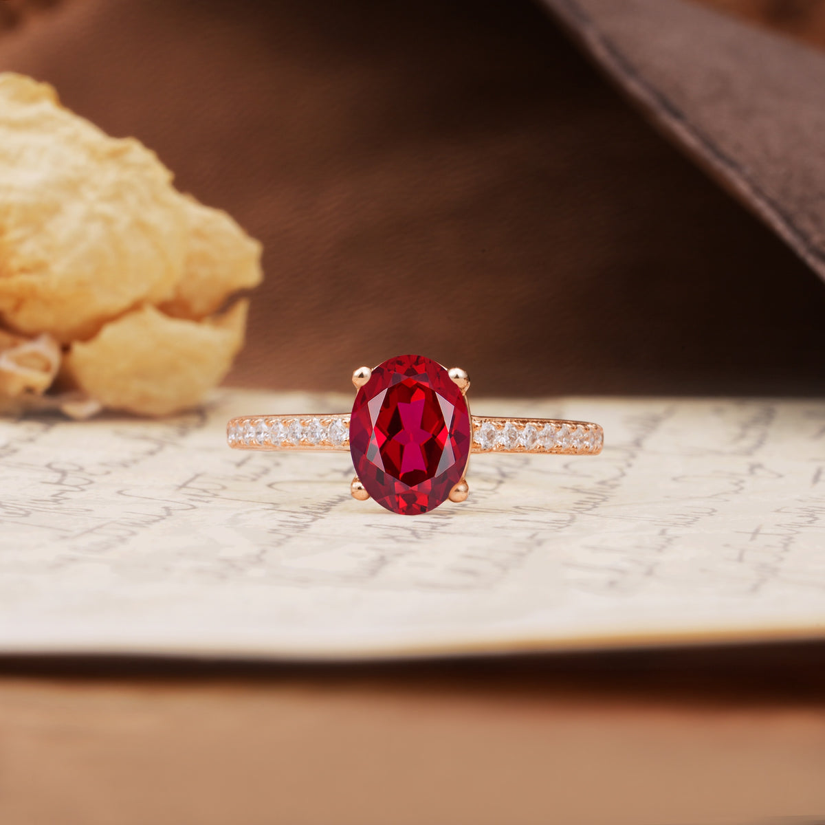Classic Simple 4-Prong Oval Cut Ruby Engagement Ring - Additional view
