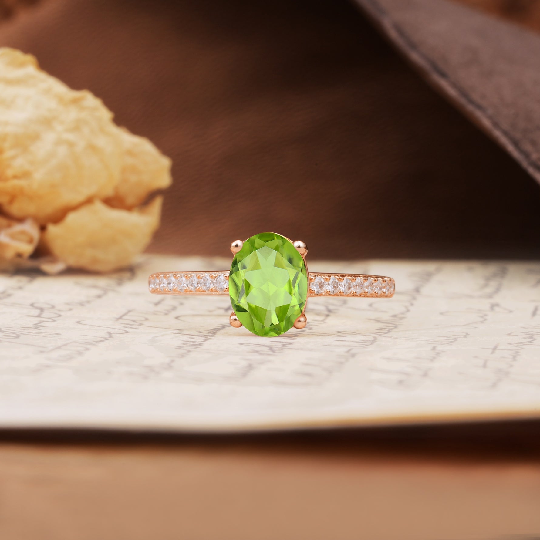 Classic Simple 4-Prong Oval Cut Peridot Engagement Ring - Additional view