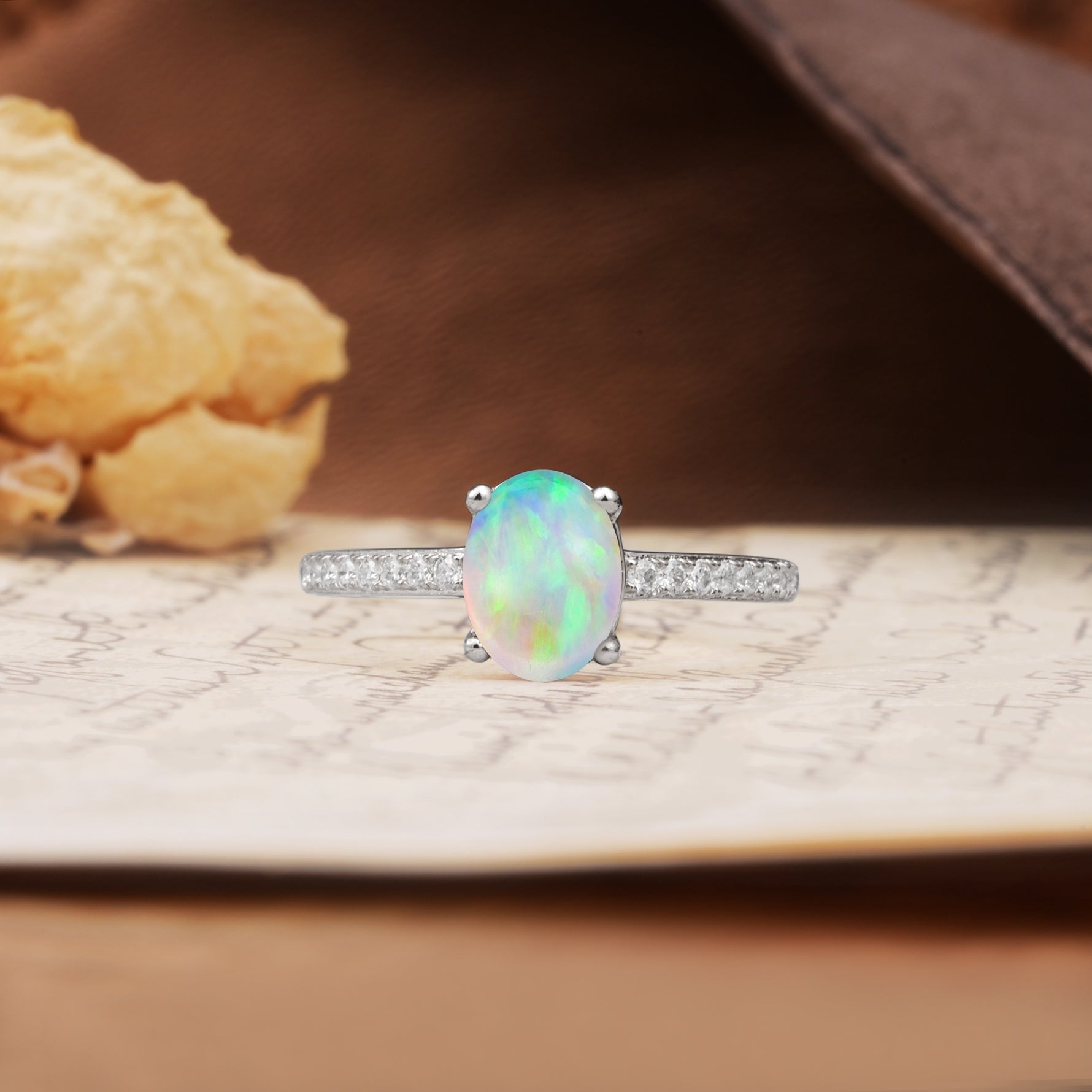 Classic Simple 4-Prong Oval Cut Fire Opal Engagement Ring - Additional view