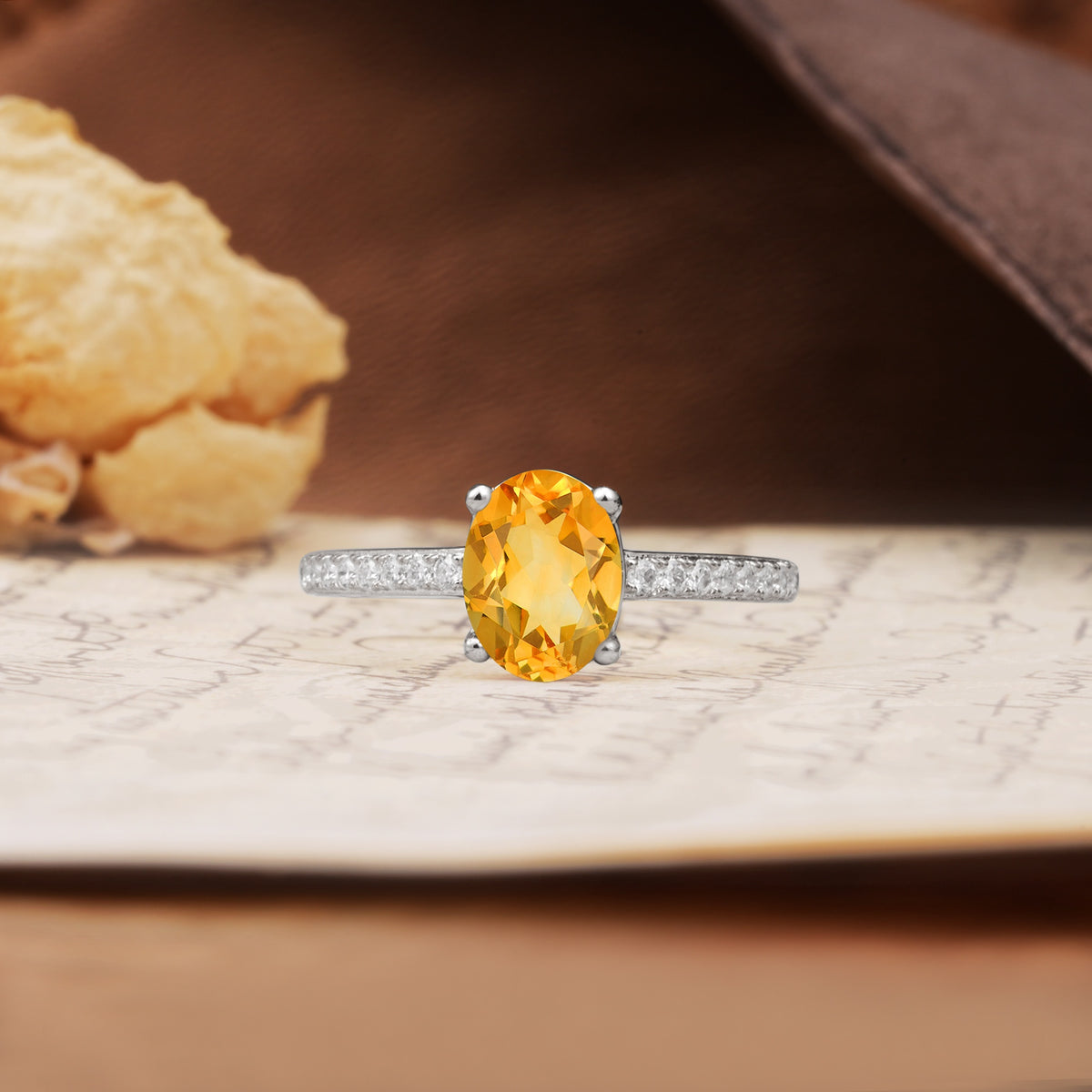 Classic Simple 4-Prong Oval Cut Citrine Engagement Ring - Additional view