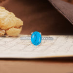 Classic Simple 4-Prong Oval Cut Turquoise Engagement Ring - Additional view