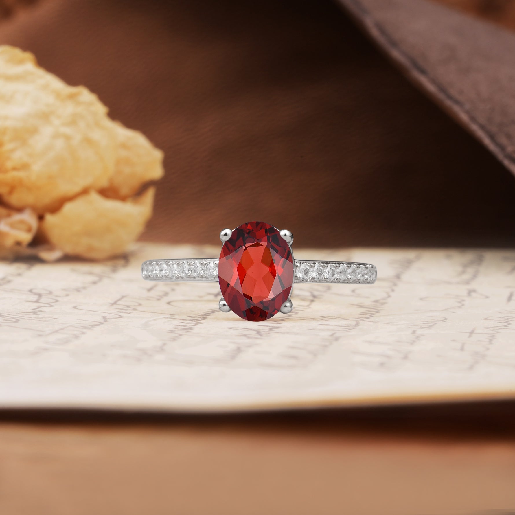 Classic Simple 4-Prong Oval Cut Garnet Engagement Ring - Additional view