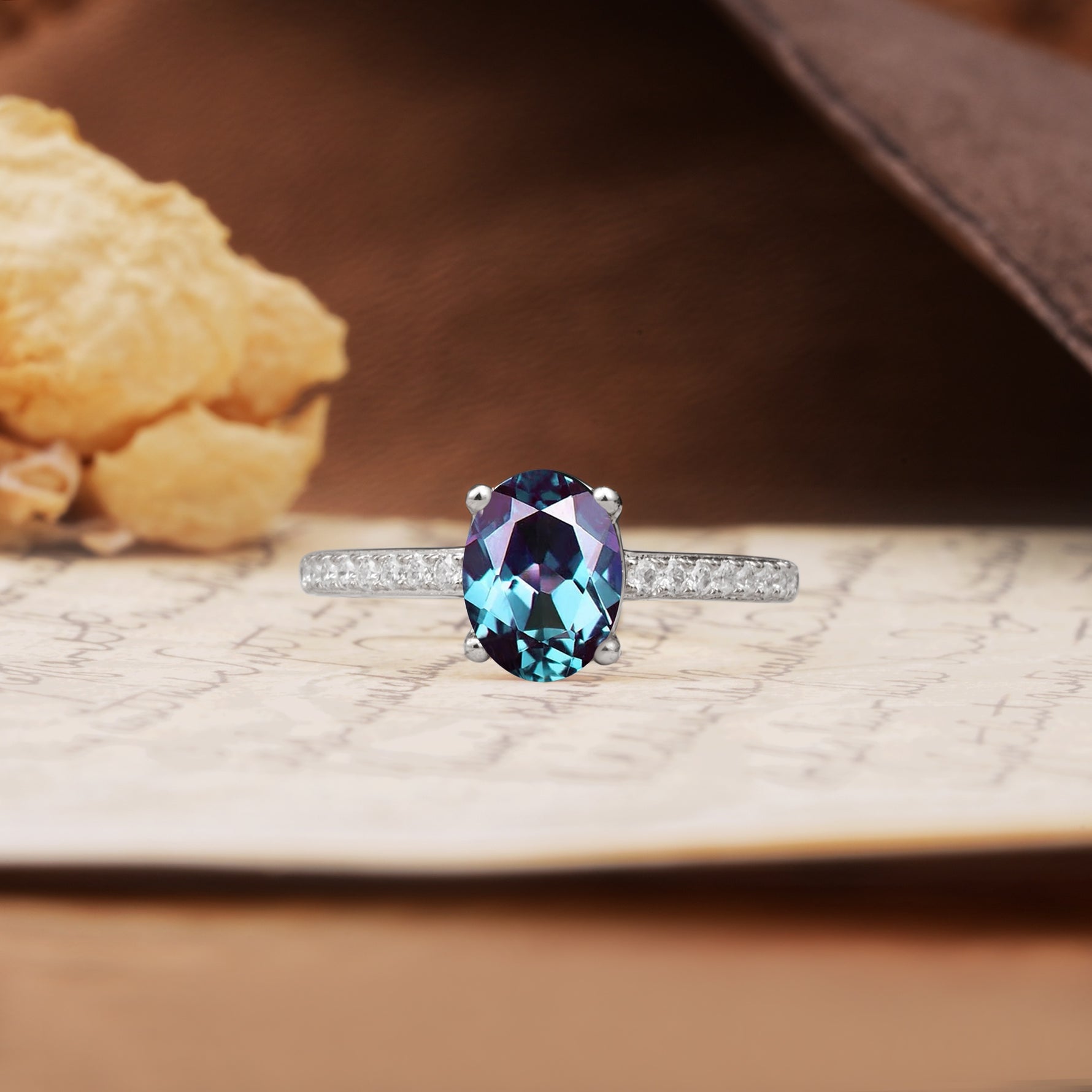 Classic Simple 4-Prong Oval Cut Alexandrite Engagement Ring - Additional view