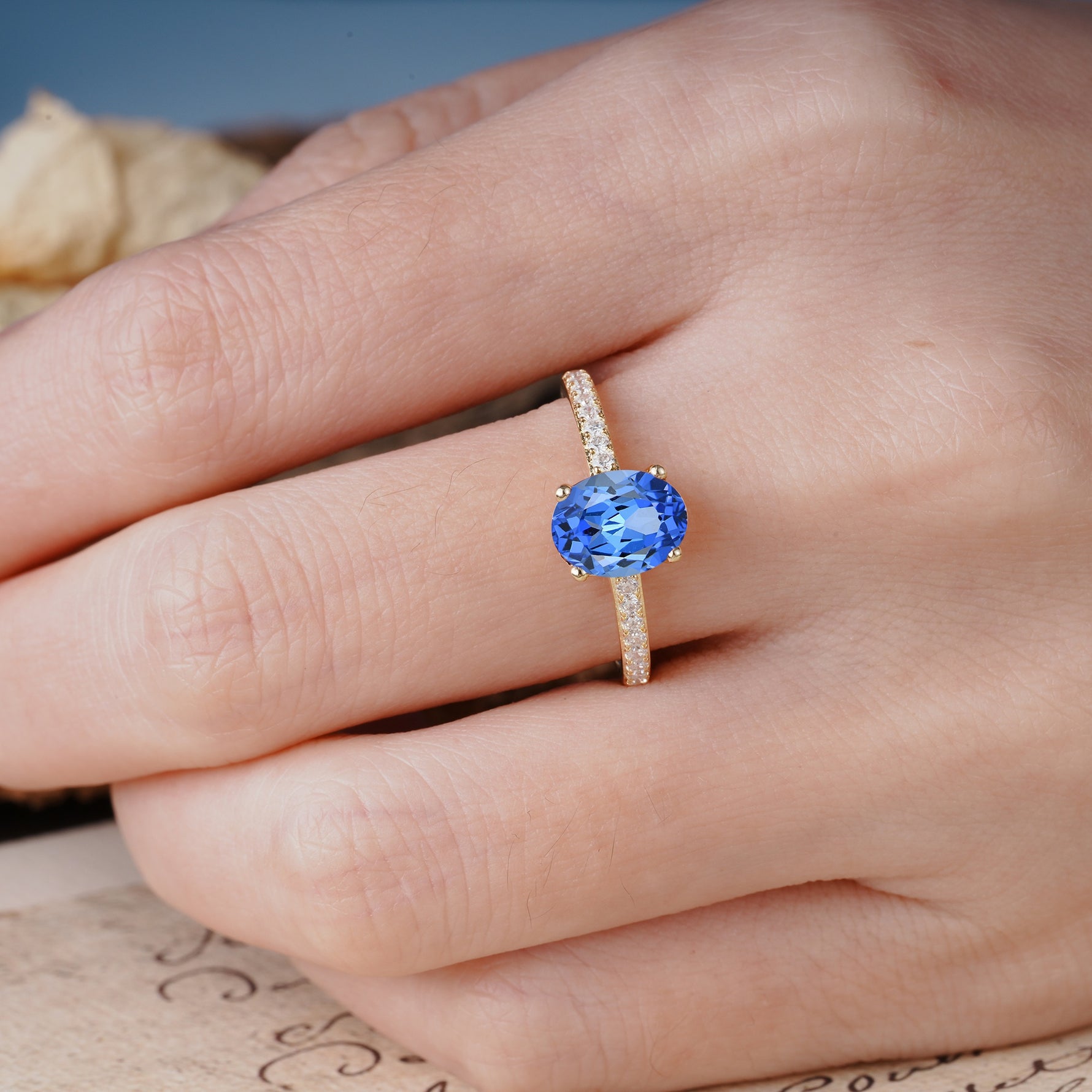 Classic Simple 4-Prong Oval Cut Sapphire Engagement Ring - Additional view