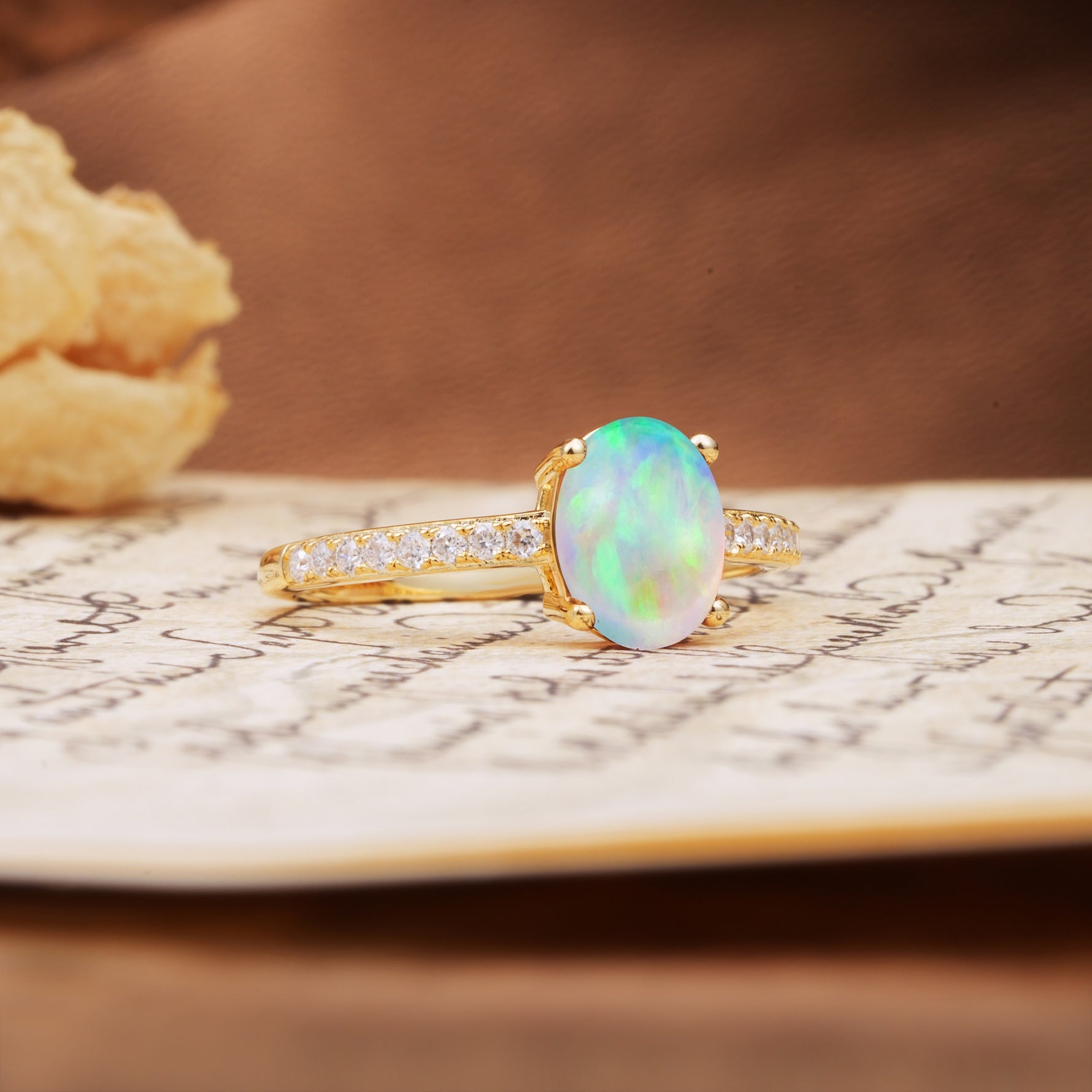 Classic Simple 4-Prong Oval Cut Fire Opal Engagement Ring - Additional view