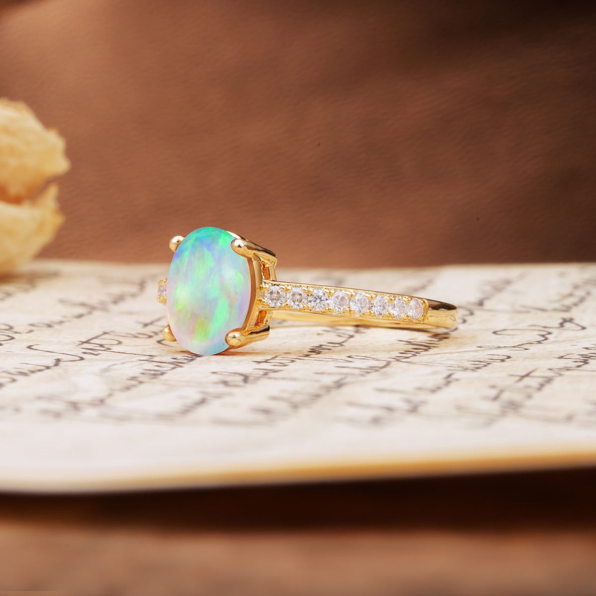 Classic Simple 4-Prong Oval Cut Fire Opal Engagement Ring - Additional view