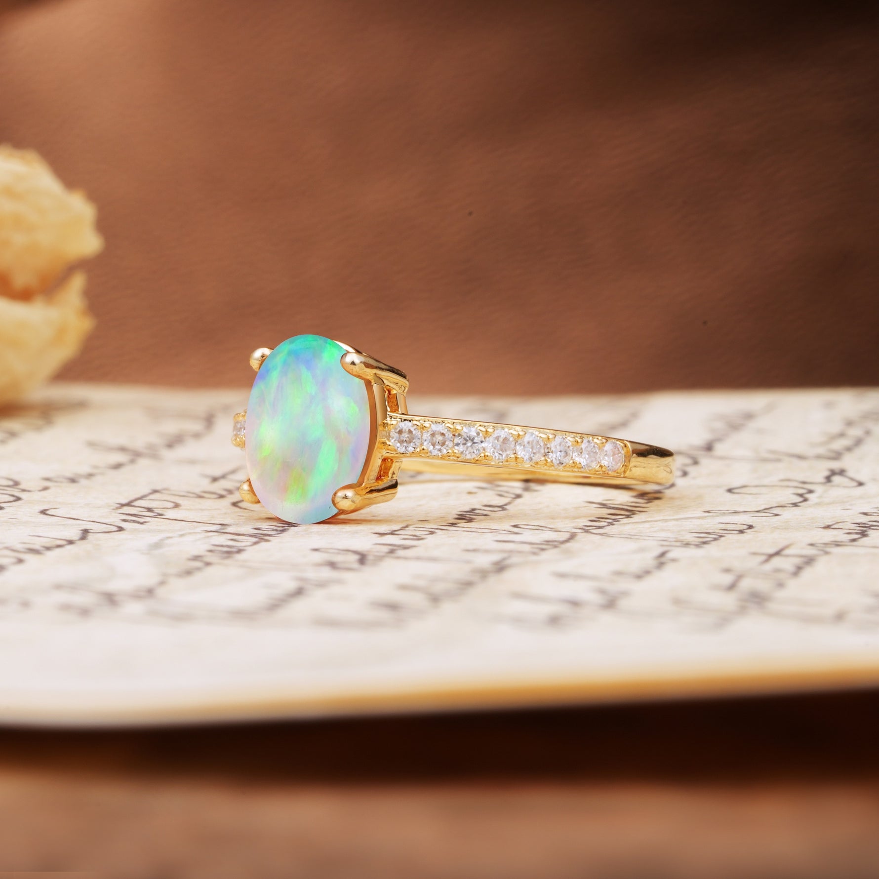 Classic Simple 4-Prong Oval Cut Fire Opal Engagement Ring - Additional view