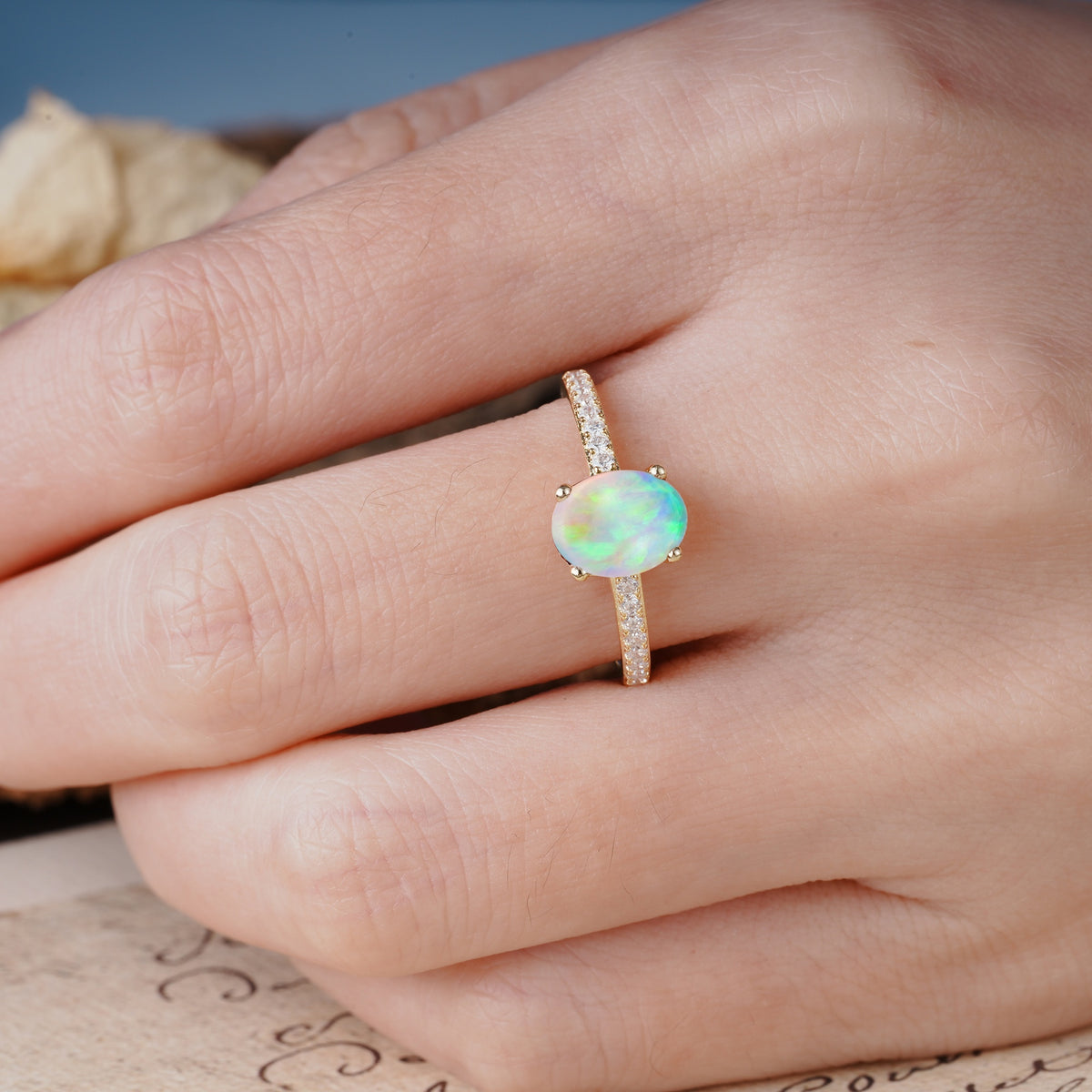 Classic Simple 4-Prong Oval Cut Fire Opal Engagement Ring - Additional view