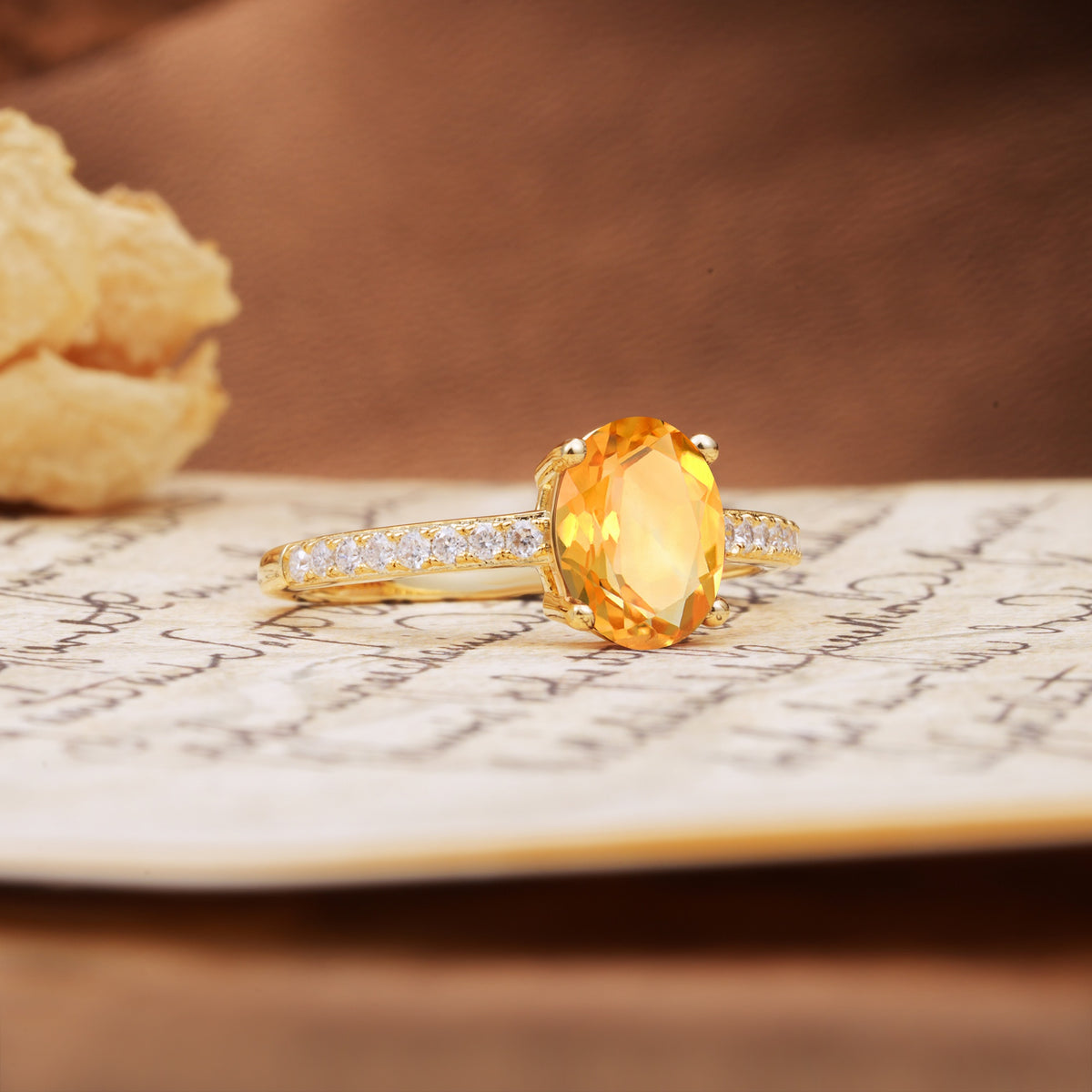 Classic Simple 4-Prong Oval Cut Citrine Engagement Ring - Additional view