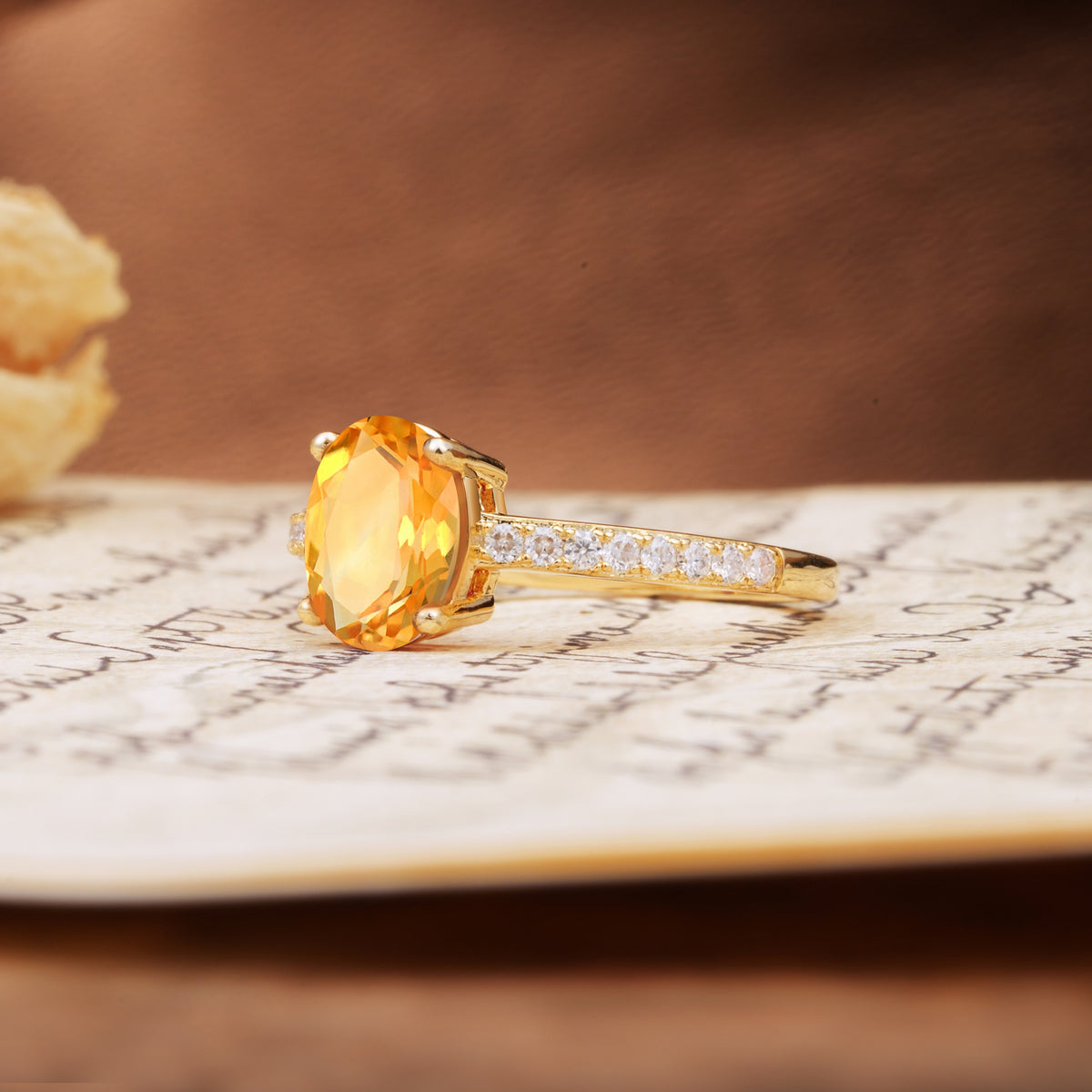 Classic Simple 4-Prong Oval Cut Citrine Engagement Ring - Additional view