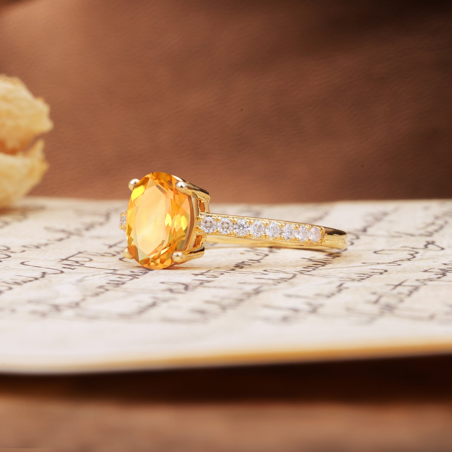 Classic Simple 4-Prong Oval Cut Citrine Engagement Ring - Additional view