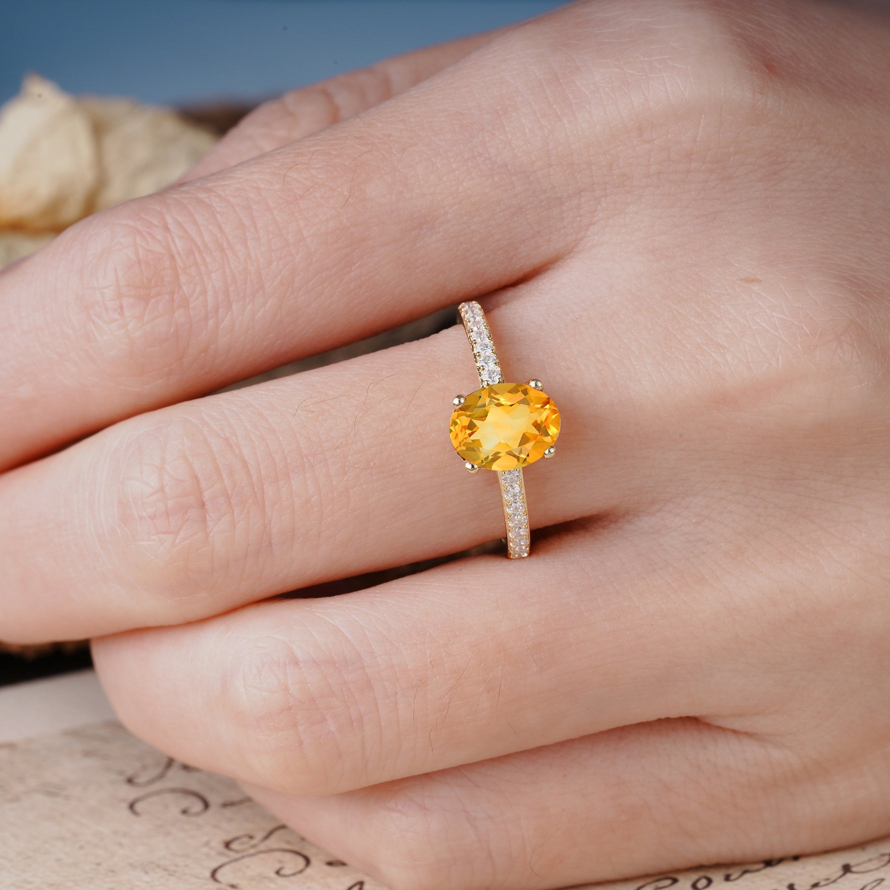 Classic Simple 4-Prong Oval Cut Citrine Engagement Ring - Additional view