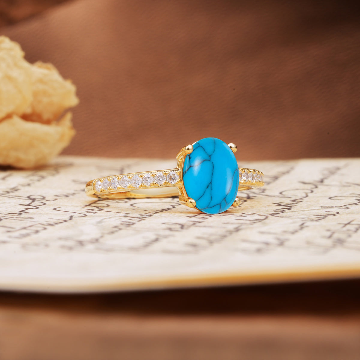 Classic Simple 4-Prong Oval Cut Turquoise Engagement Ring - Additional view