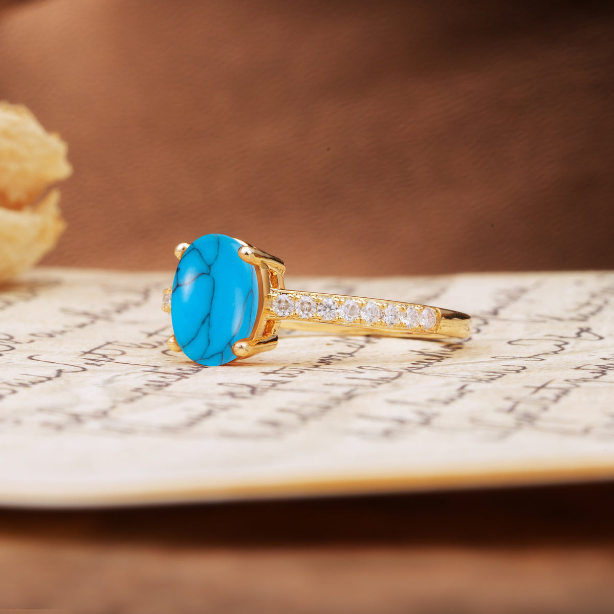 Classic Simple 4-Prong Oval Cut Turquoise Engagement Ring - Additional view