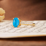 Classic Simple 4-Prong Oval Cut Turquoise Engagement Ring - Additional view