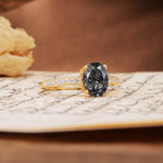 Classic Simple 4-Prong Oval Cut Black Rutilated Quartz Engagement Ring - Additional view
