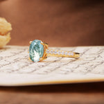 Classic Simple 4-Prong Oval Cut Moss Agate Engagement Ring - Additional view