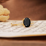 Classic Simple 4-Prong Oval Cut Black Onyx Engagement Ring - Additional view