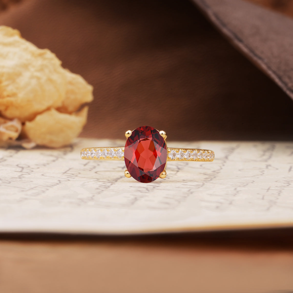 Classic Simple 4-Prong Oval Cut Garnet Engagement Ring - Additional view