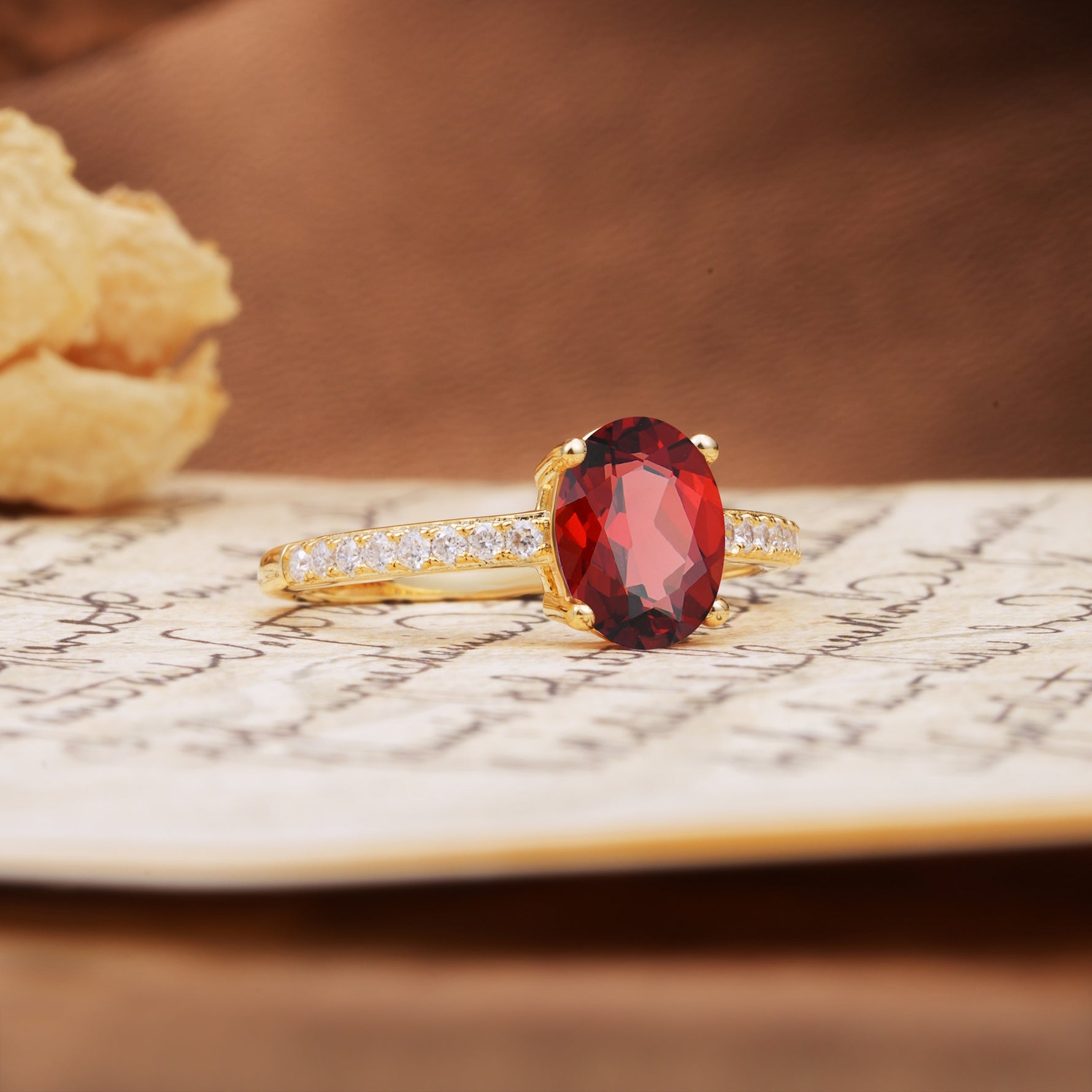 Classic Simple 4-Prong Oval Cut Garnet Engagement Ring - Additional view