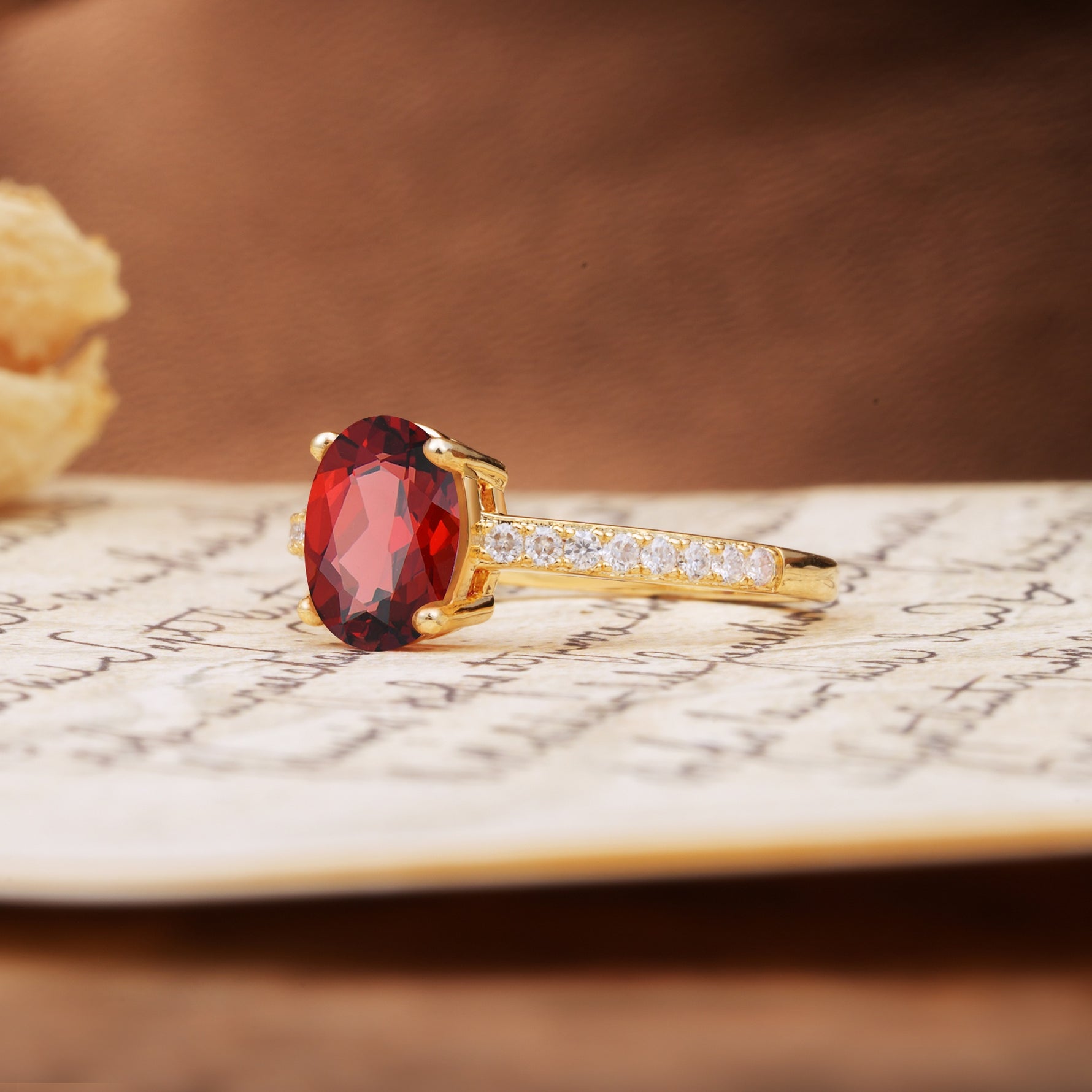Classic Simple 4-Prong Oval Cut Garnet Engagement Ring - Additional view
