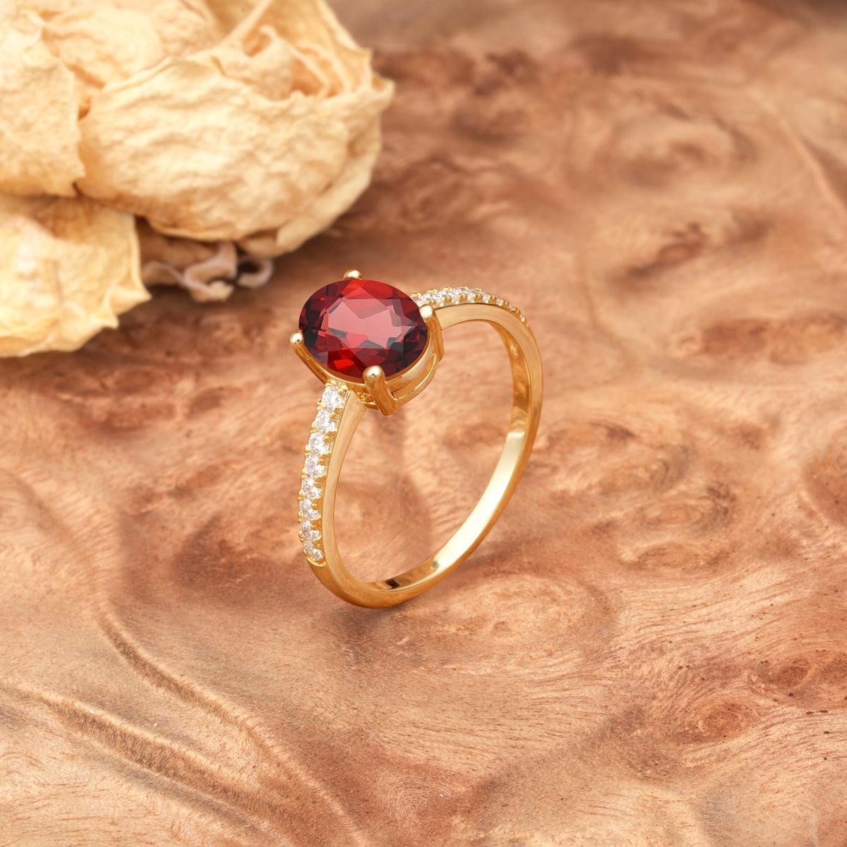 Classic Simple 4-Prong Oval Cut Garnet Engagement Ring - Additional view