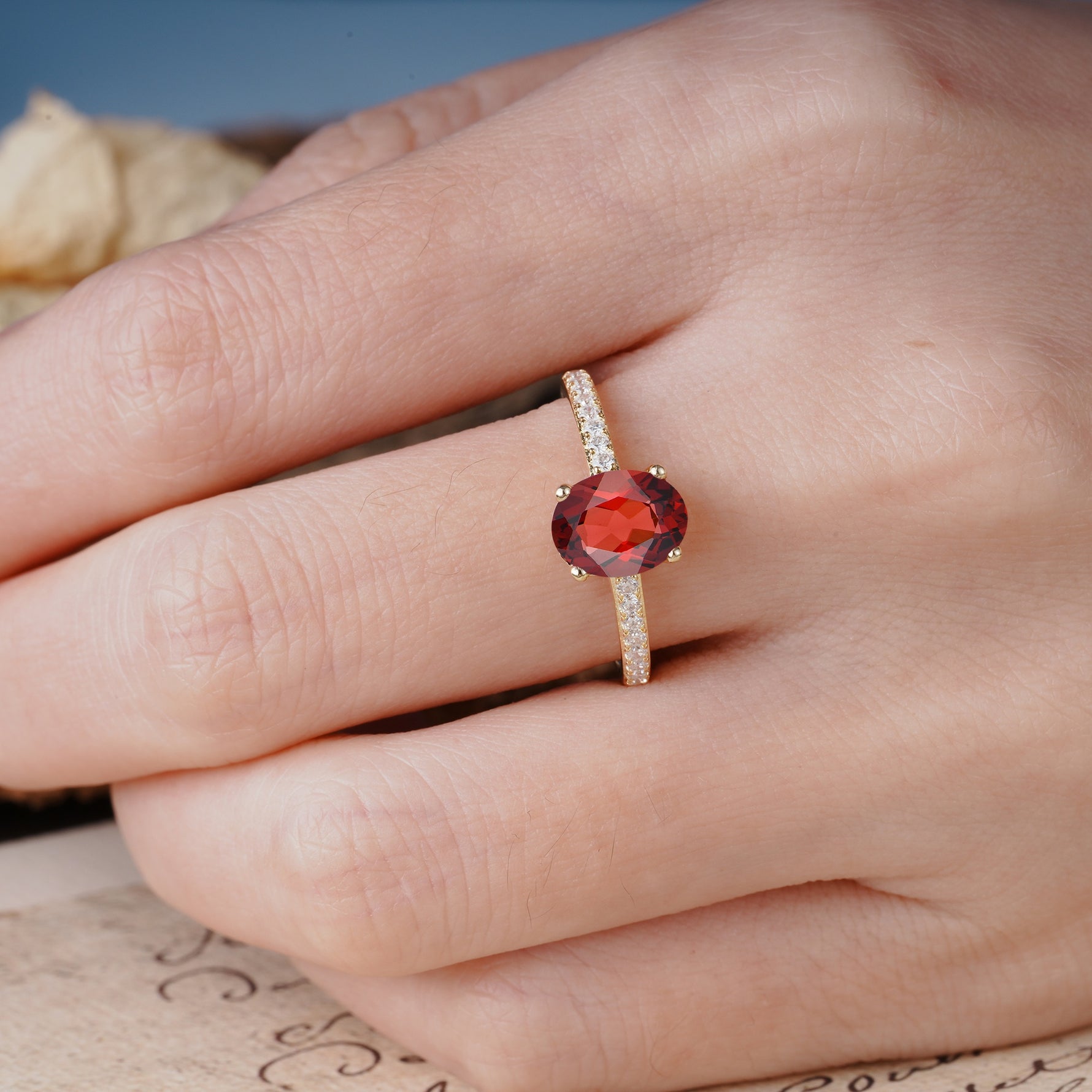 Classic Simple 4-Prong Oval Cut Garnet Engagement Ring - Additional view
