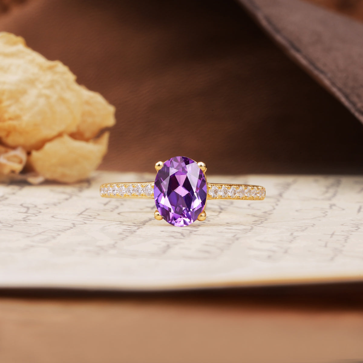 Classic Simple 4-Prong Oval Cut Amethyst Engagement Ring - Additional view