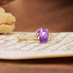 Classic Simple 4-Prong Oval Cut Amethyst Engagement Ring - Additional view