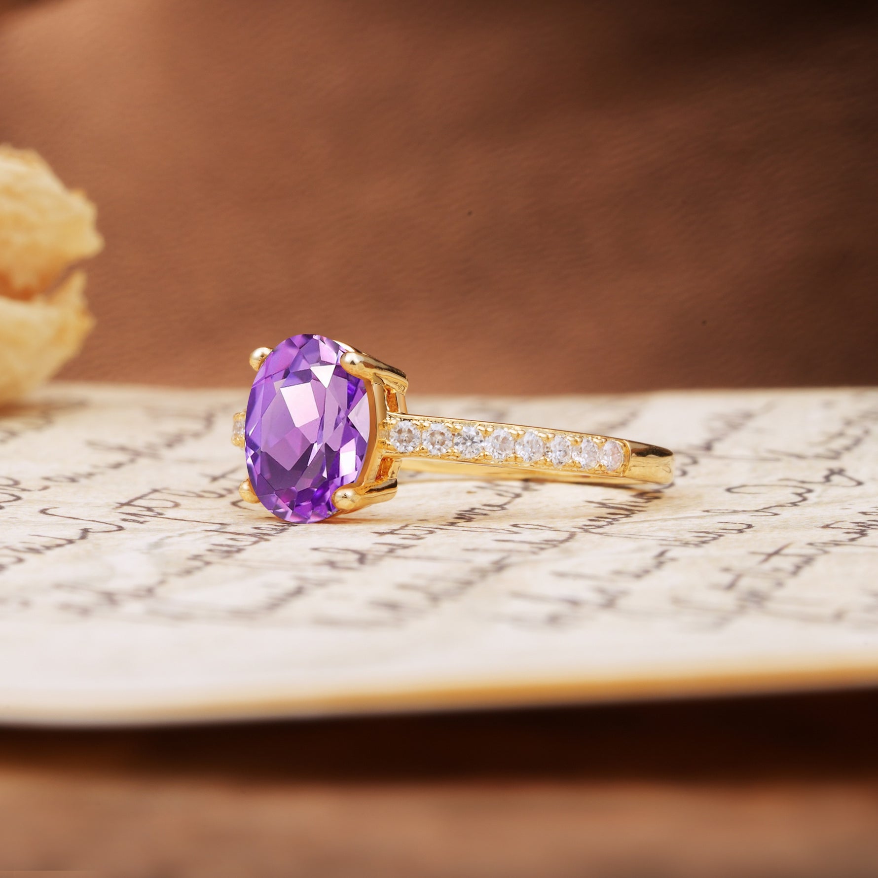 Classic Simple 4-Prong Oval Cut Amethyst Engagement Ring - Additional view