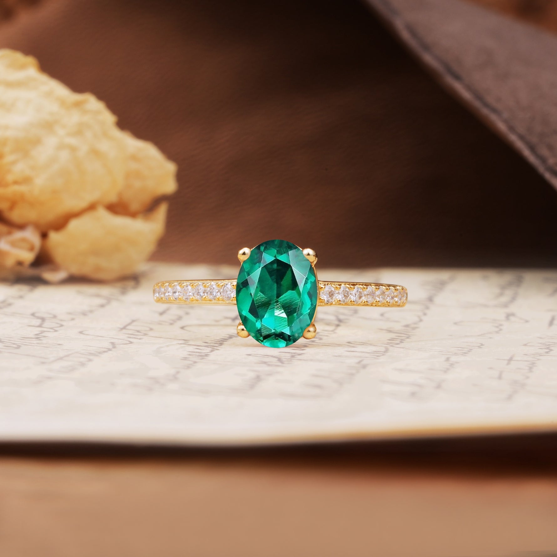 Classic Simple 4-Prong Oval Cut Emerald Engagement Ring - Additional view