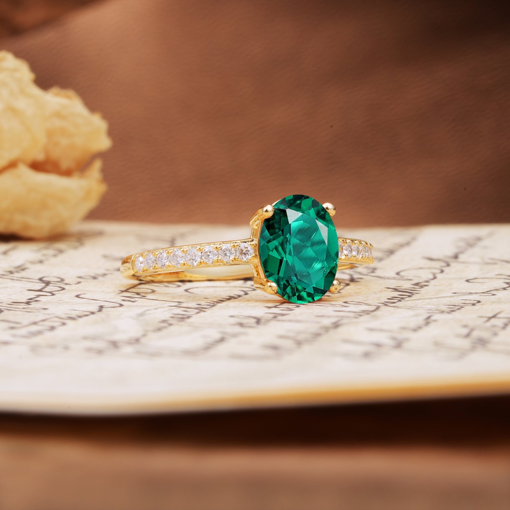 Classic Simple 4-Prong Oval Cut Emerald Engagement Ring - Additional view