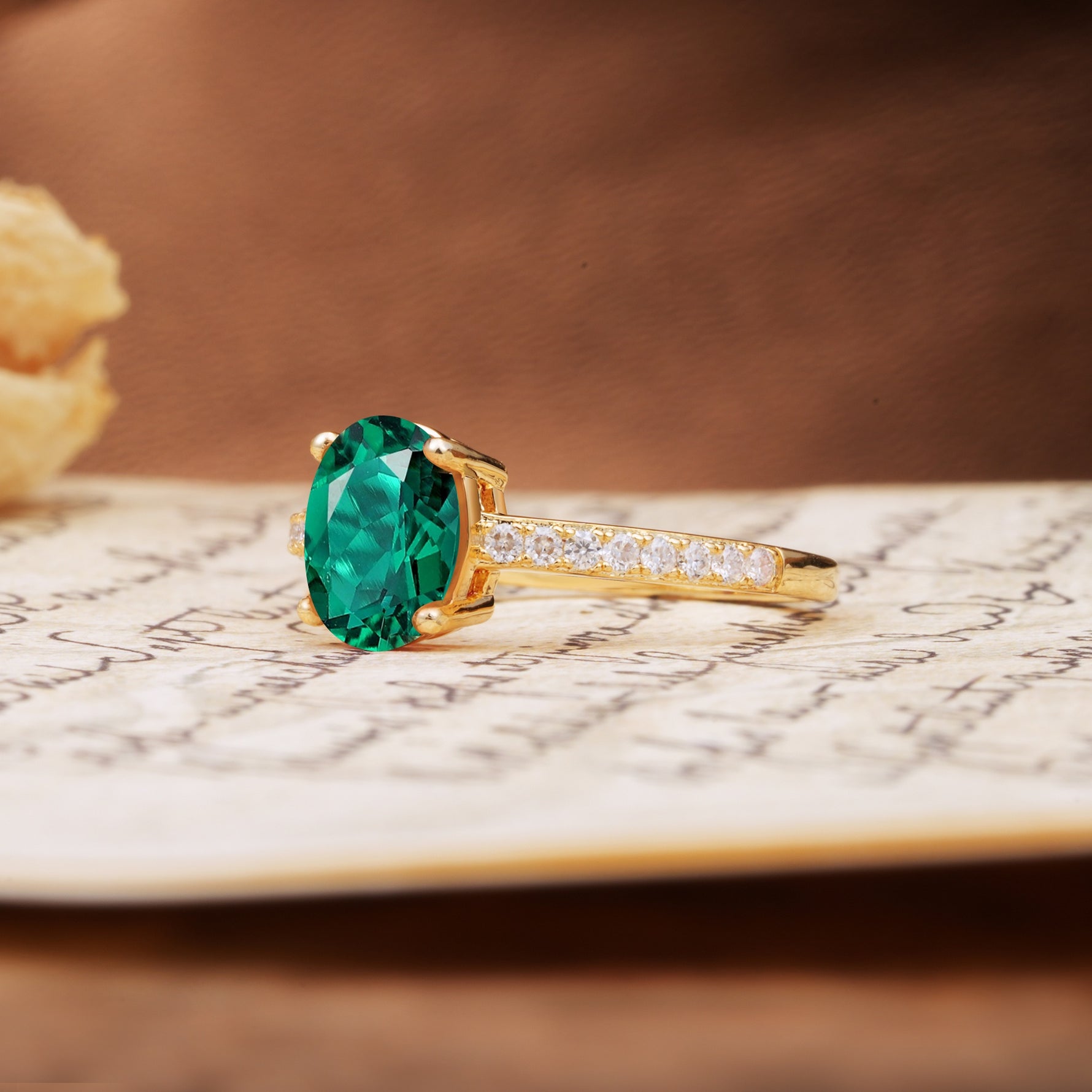 Classic Simple 4-Prong Oval Cut Emerald Engagement Ring - Additional view