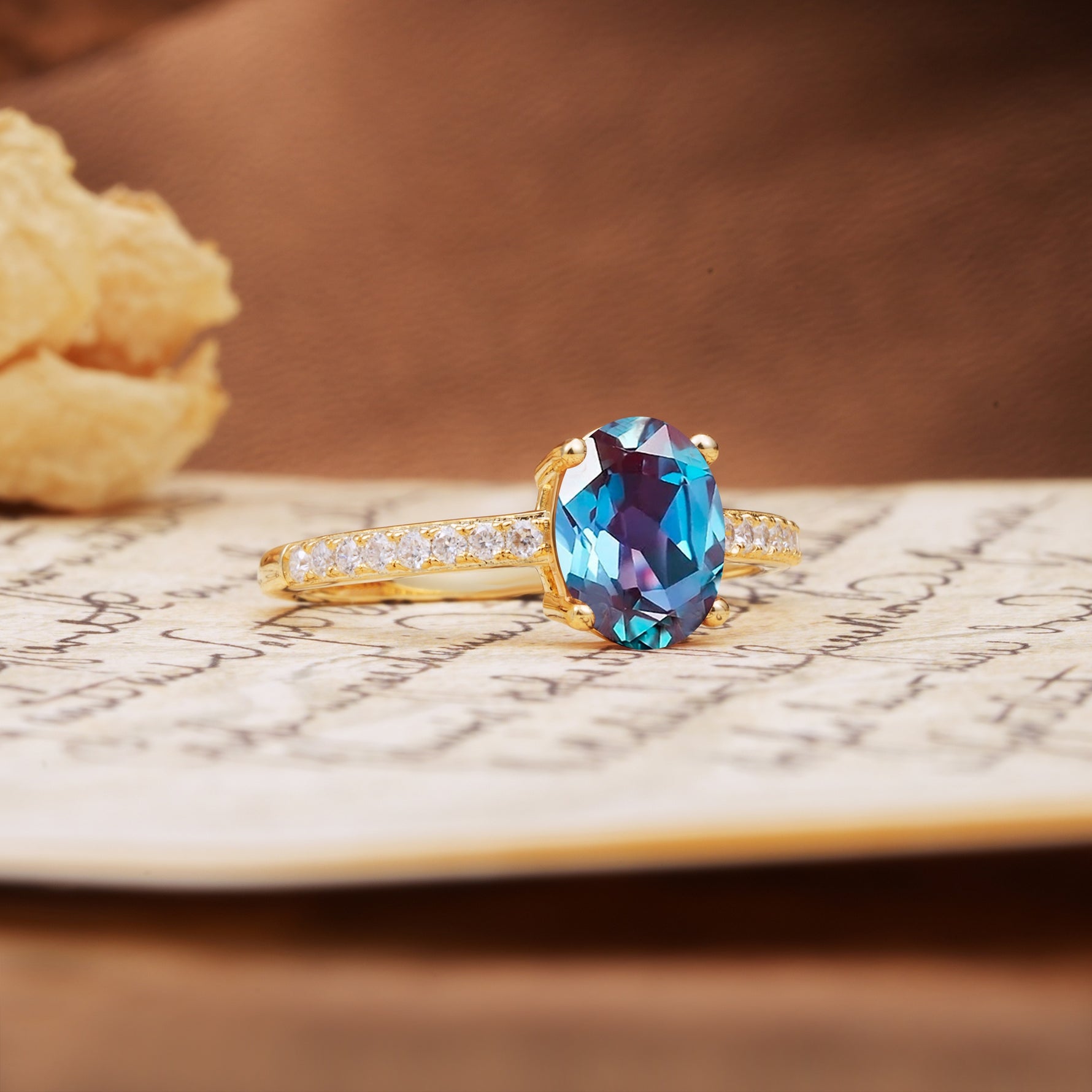 Classic Simple 4-Prong Oval Cut Alexandrite Engagement Ring - Additional view