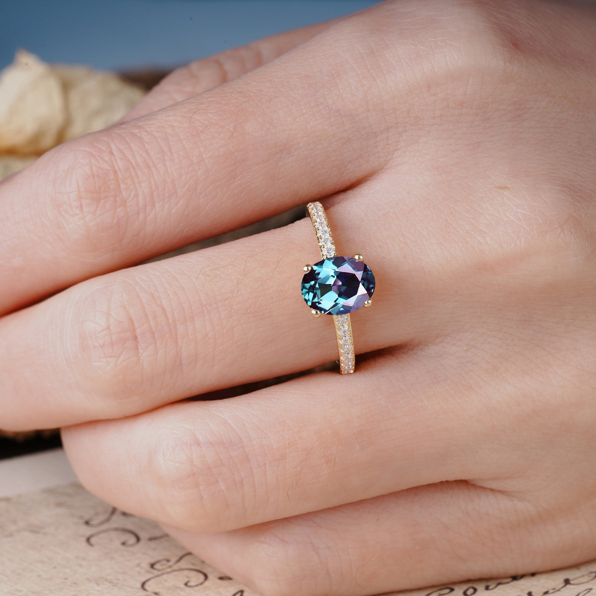 Classic Simple 4-Prong Oval Cut Alexandrite Engagement Ring - Additional view
