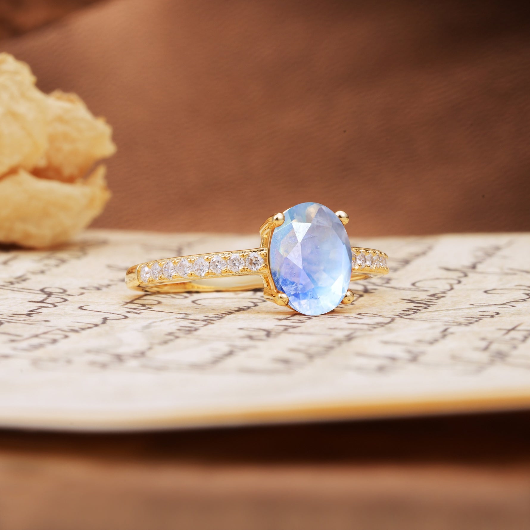 Classic Simple 4-Prong Oval Cut Moonstone Engagement Ring - Additional view