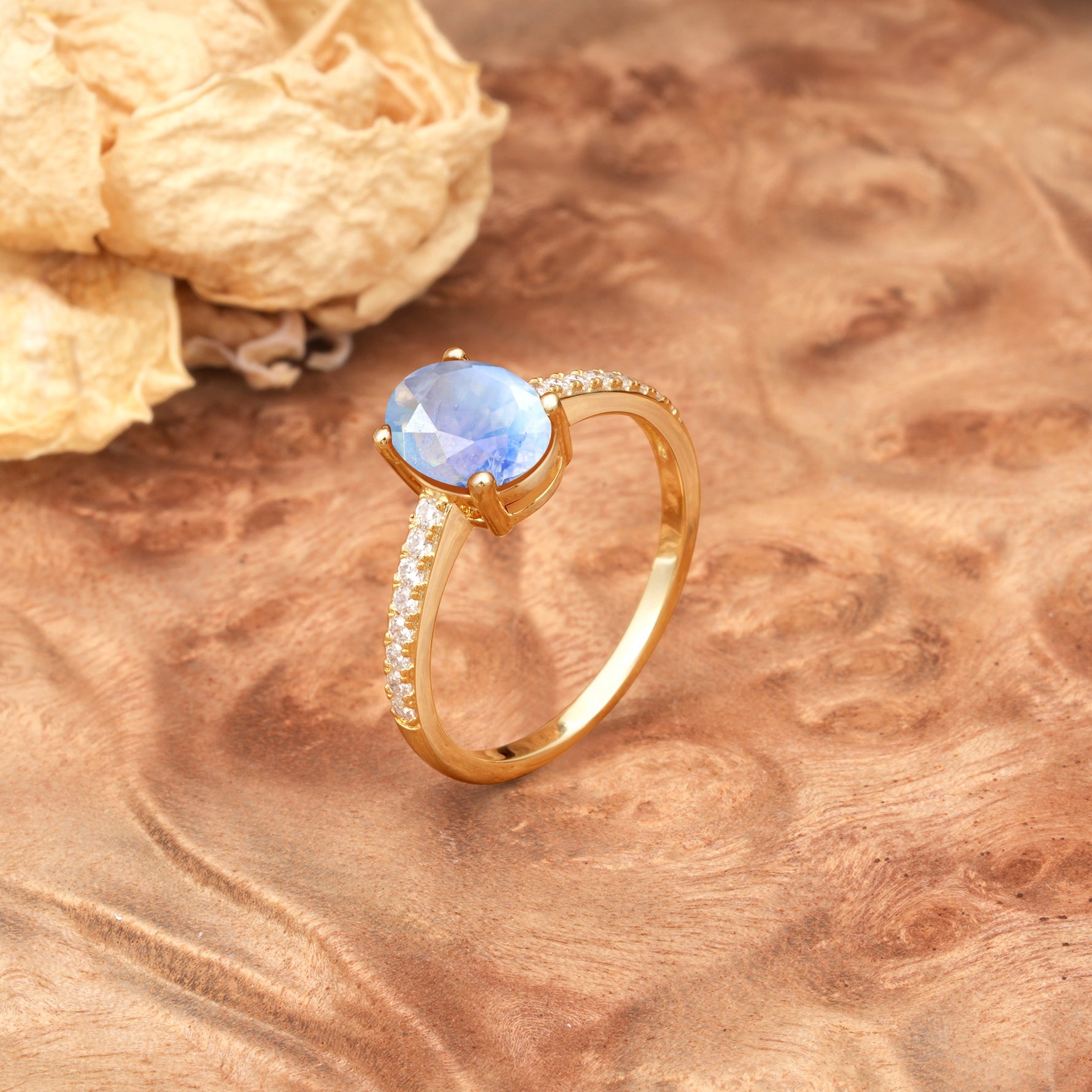 Classic Simple 4-Prong Oval Cut Moonstone Engagement Ring - Additional view