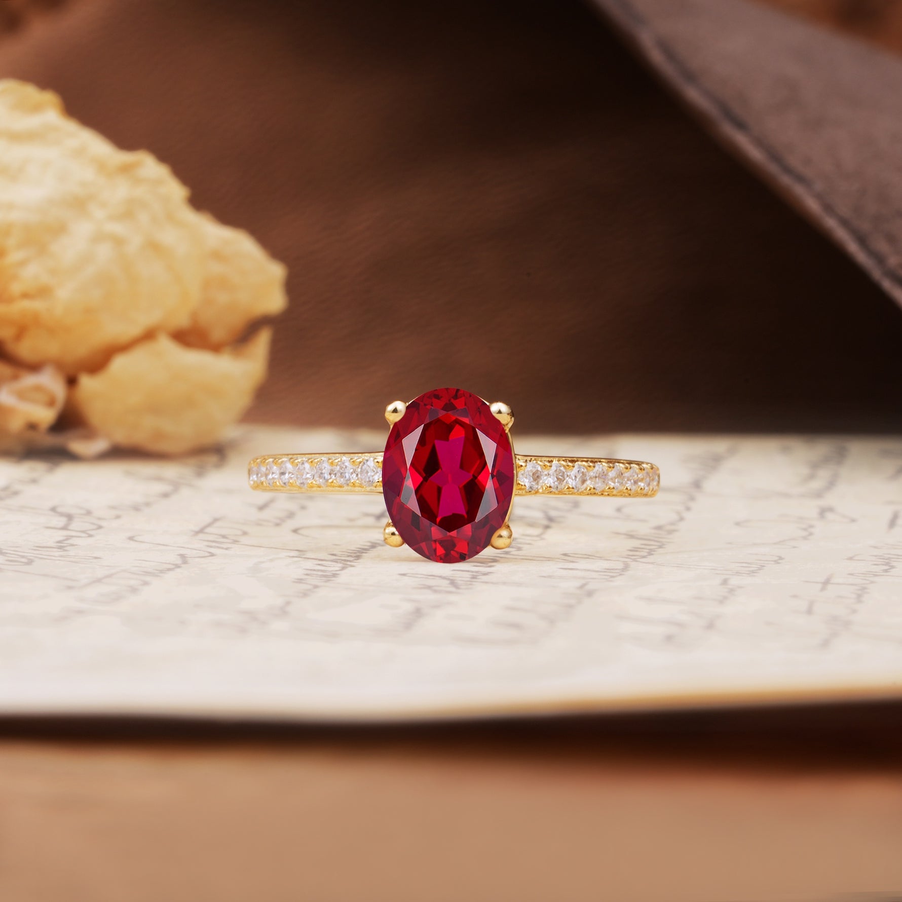 Classic Simple 4-Prong Oval Cut Ruby Engagement Ring - Additional view