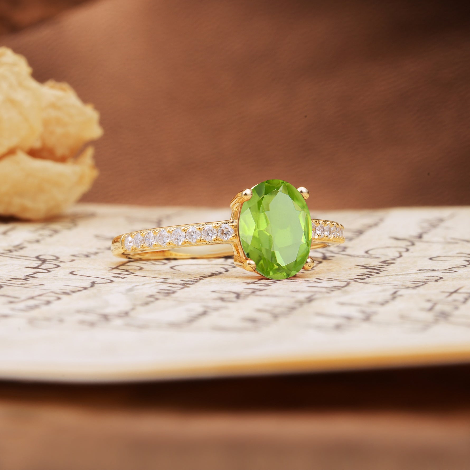 Classic Simple 4-Prong Oval Cut Peridot Engagement Ring - Additional view