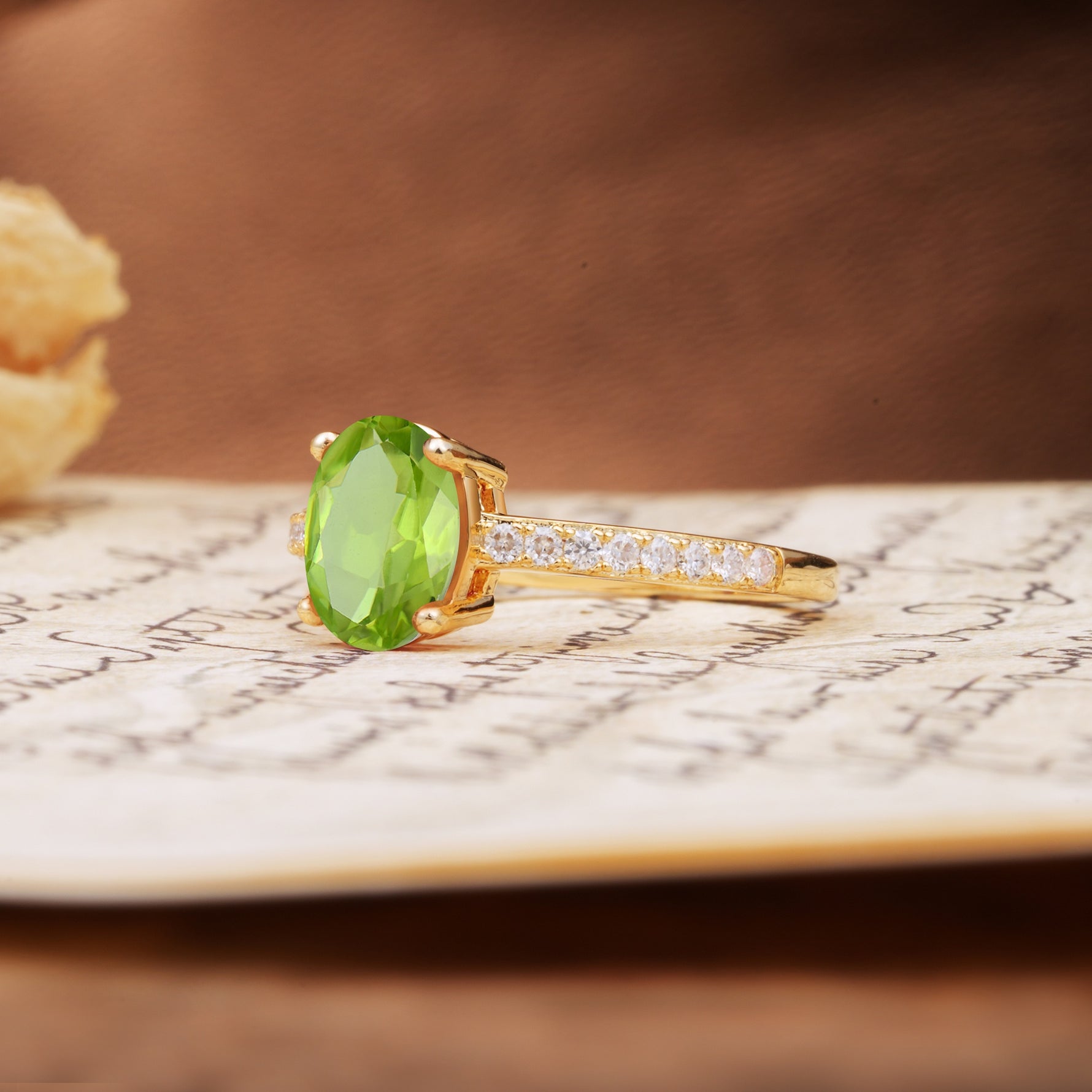 Classic Simple 4-Prong Oval Cut Peridot Engagement Ring - Additional view