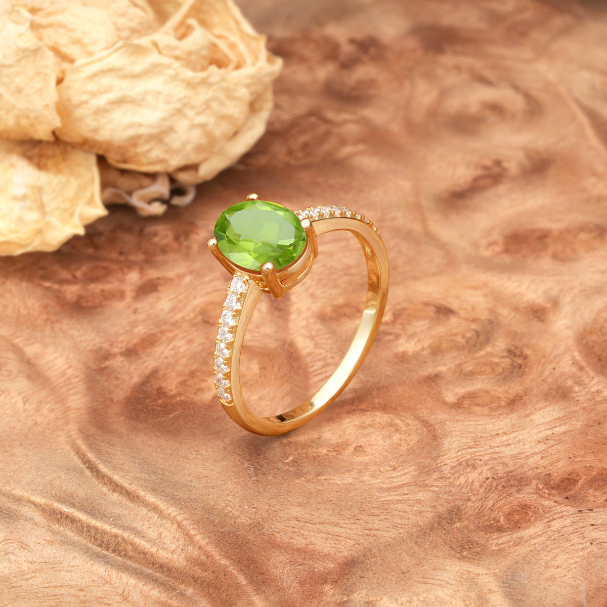 Classic Simple 4-Prong Oval Cut Peridot Engagement Ring - Additional view