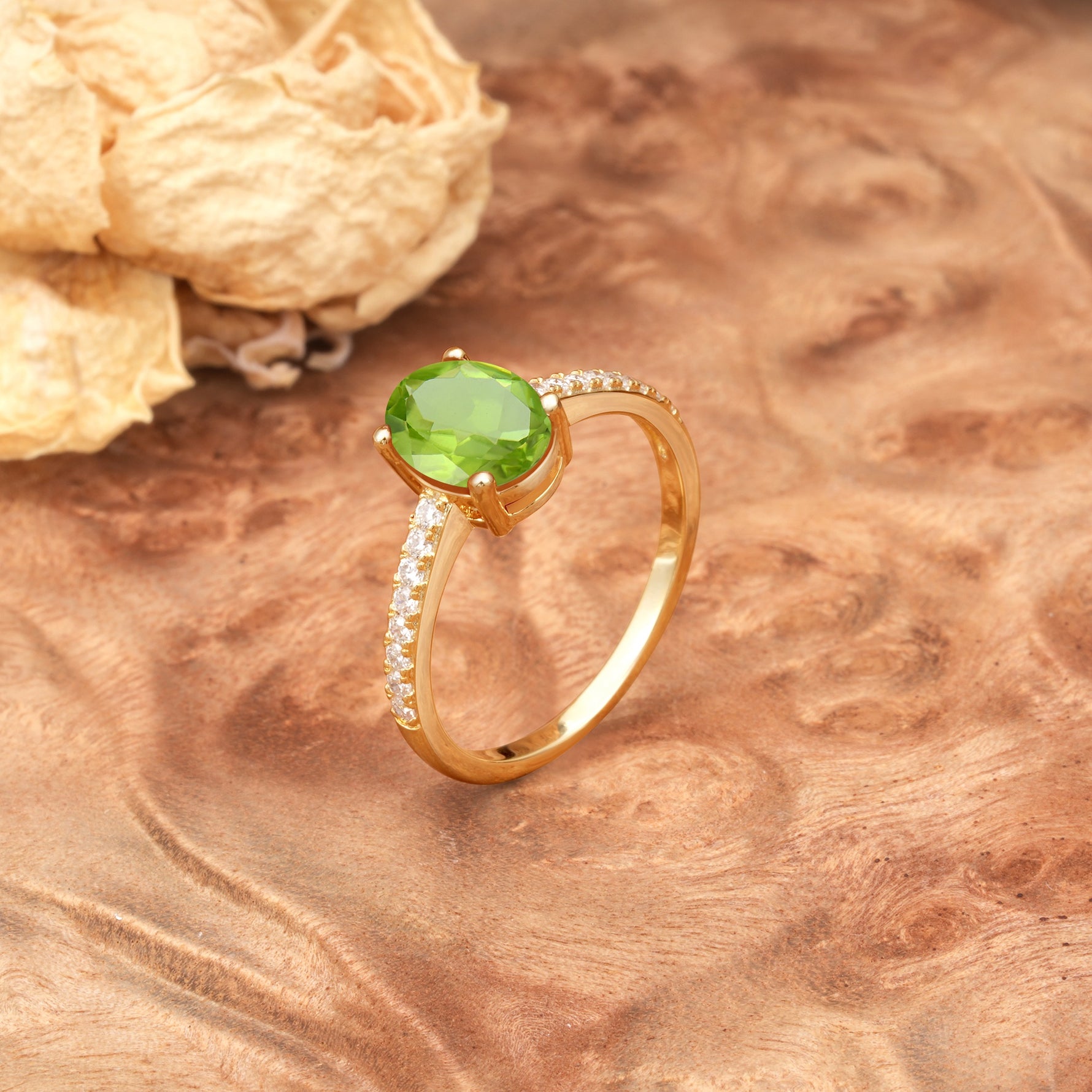 Classic Simple 4-Prong Oval Cut Peridot Engagement Ring - Additional view