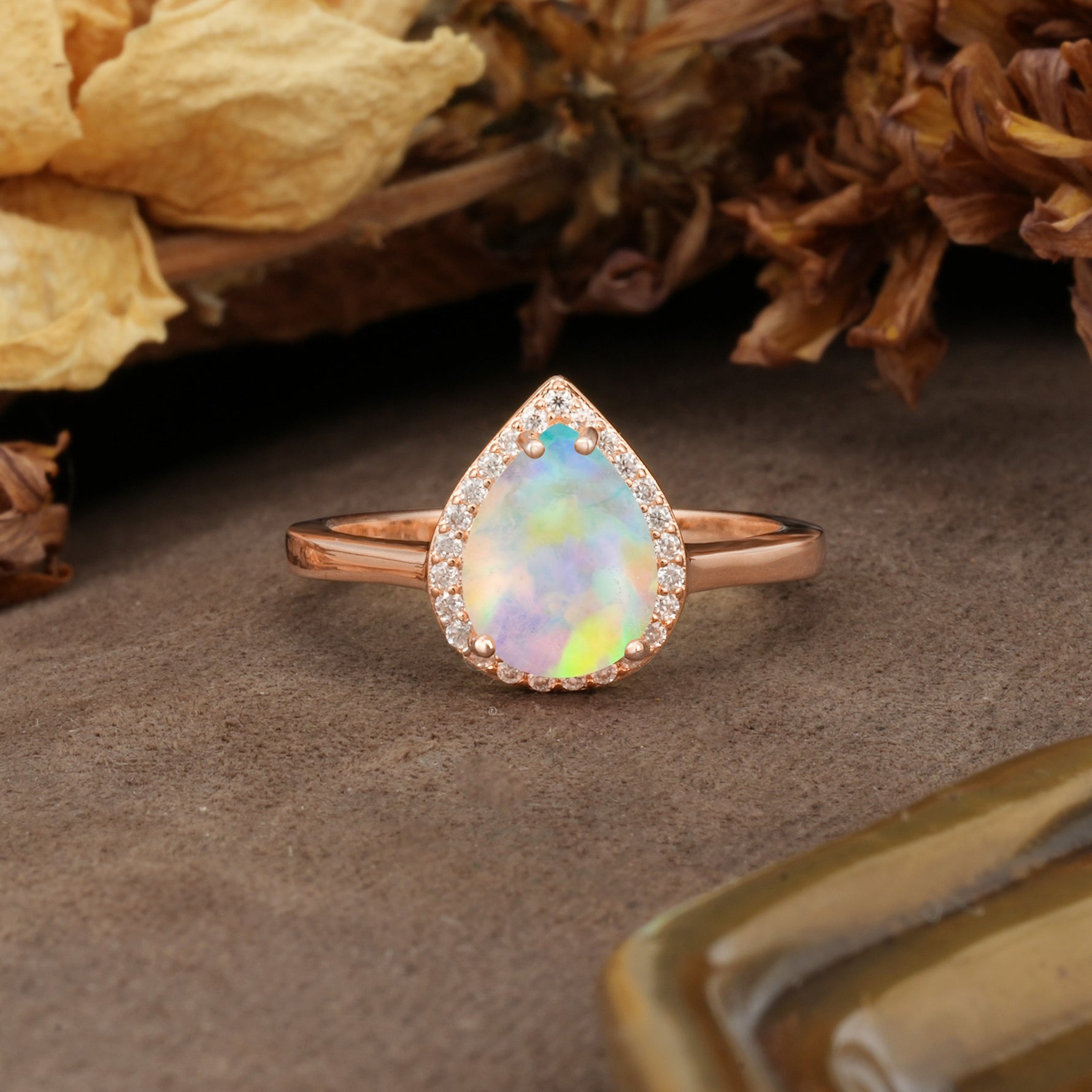 Luxurious 4-Prong Pear Cut Fire Opal Engagement Ring - Additional view