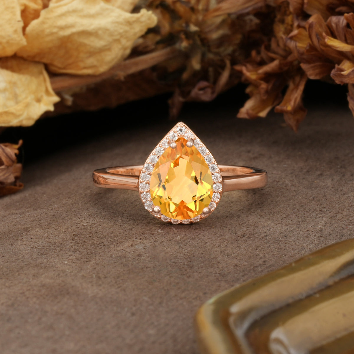 Luxurious 4-Prong Pear Cut Citrine Engagement Ring - Additional view