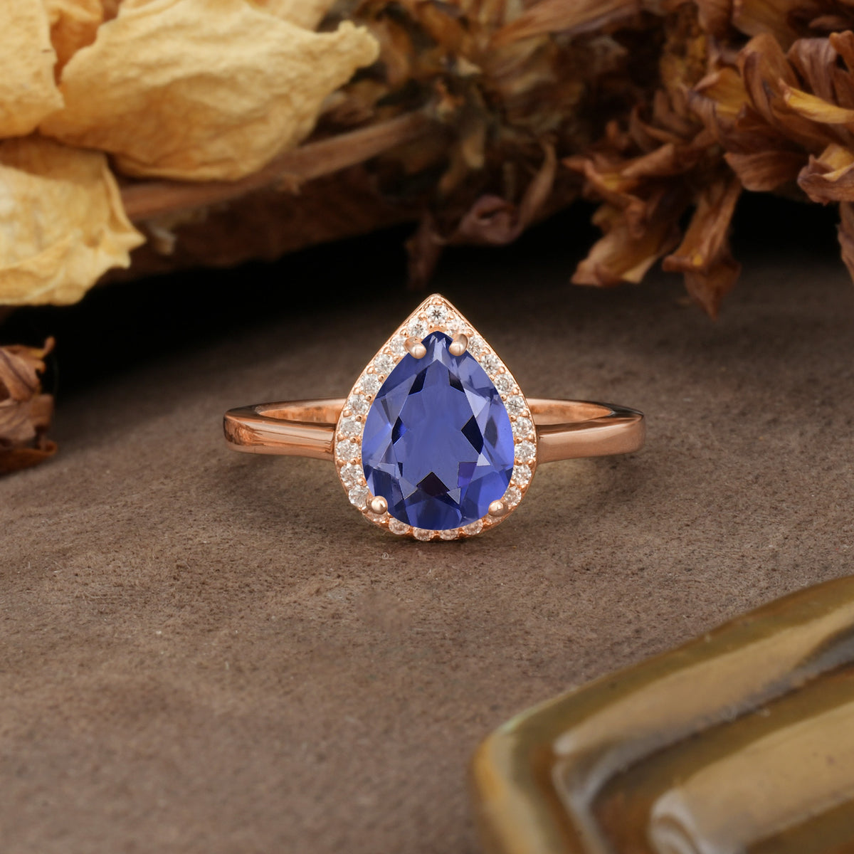 Luxurious 4-Prong Pear Cut Tanzanite Engagement Ring - Additional view