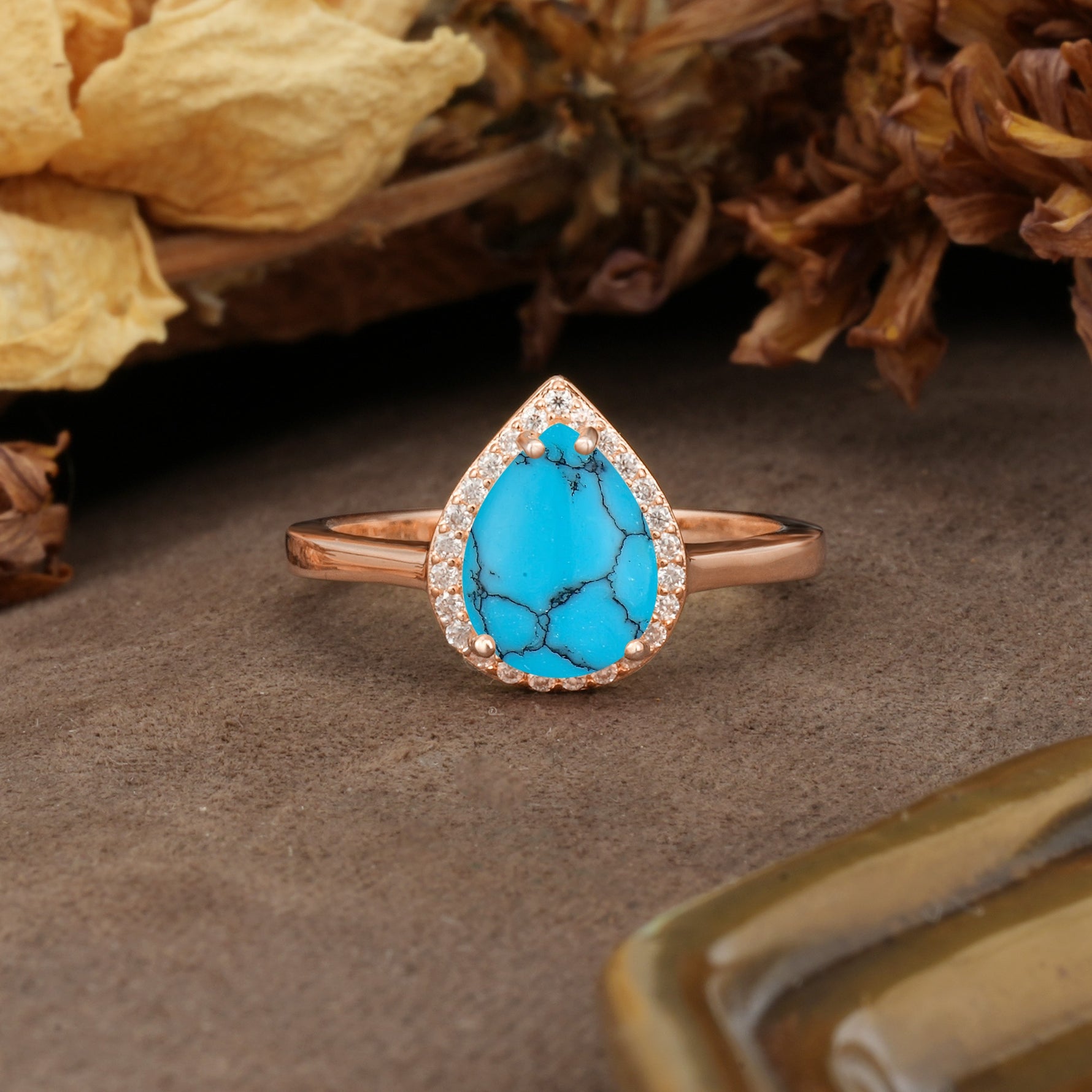 Luxurious 4-Prong Pear Cut Turquoise Engagement Ring - Additional view