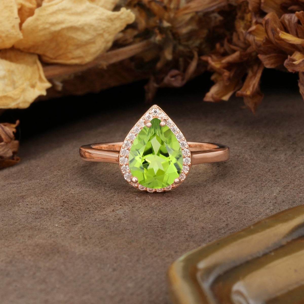 Luxurious 4-Prong Pear Cut Peridot Engagement Ring - Additional view