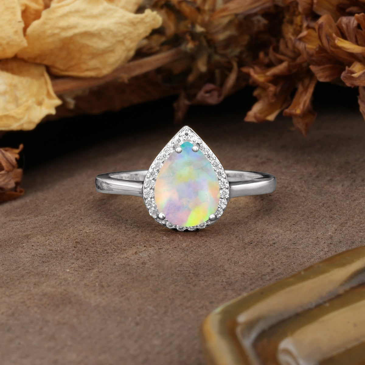 Luxurious 4-Prong Pear Cut Fire Opal Engagement Ring - Additional view