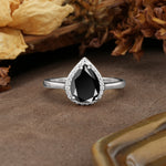 Luxurious 4-Prong Pear Cut Black Onyx Engagement Ring - Additional view