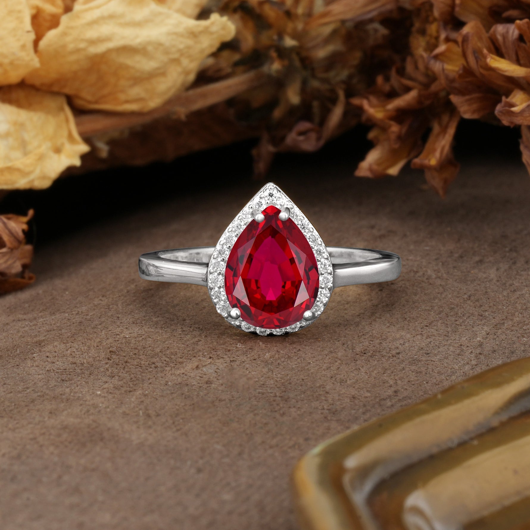 Luxurious 4-Prong Pear Cut Ruby Engagement Ring - Additional view